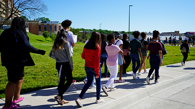 A group of students walking together.